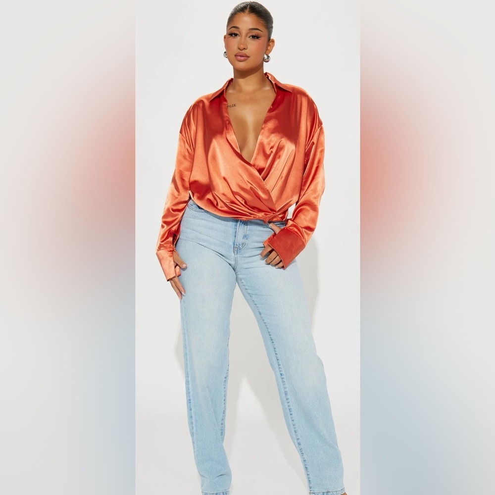 Fashion Nova Orange Satin Blouse